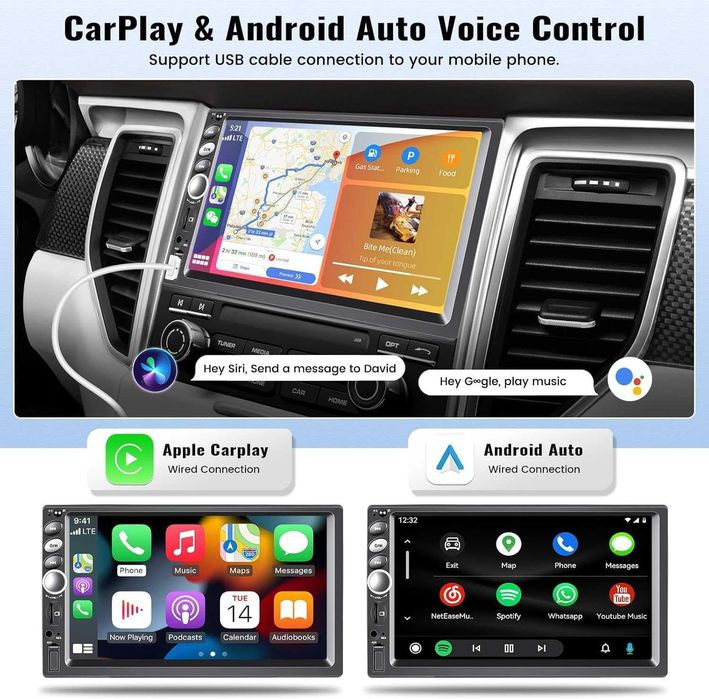 Радио за кола с двоен дин с CarPlay Android Auto CAMECHO 7-инчово
