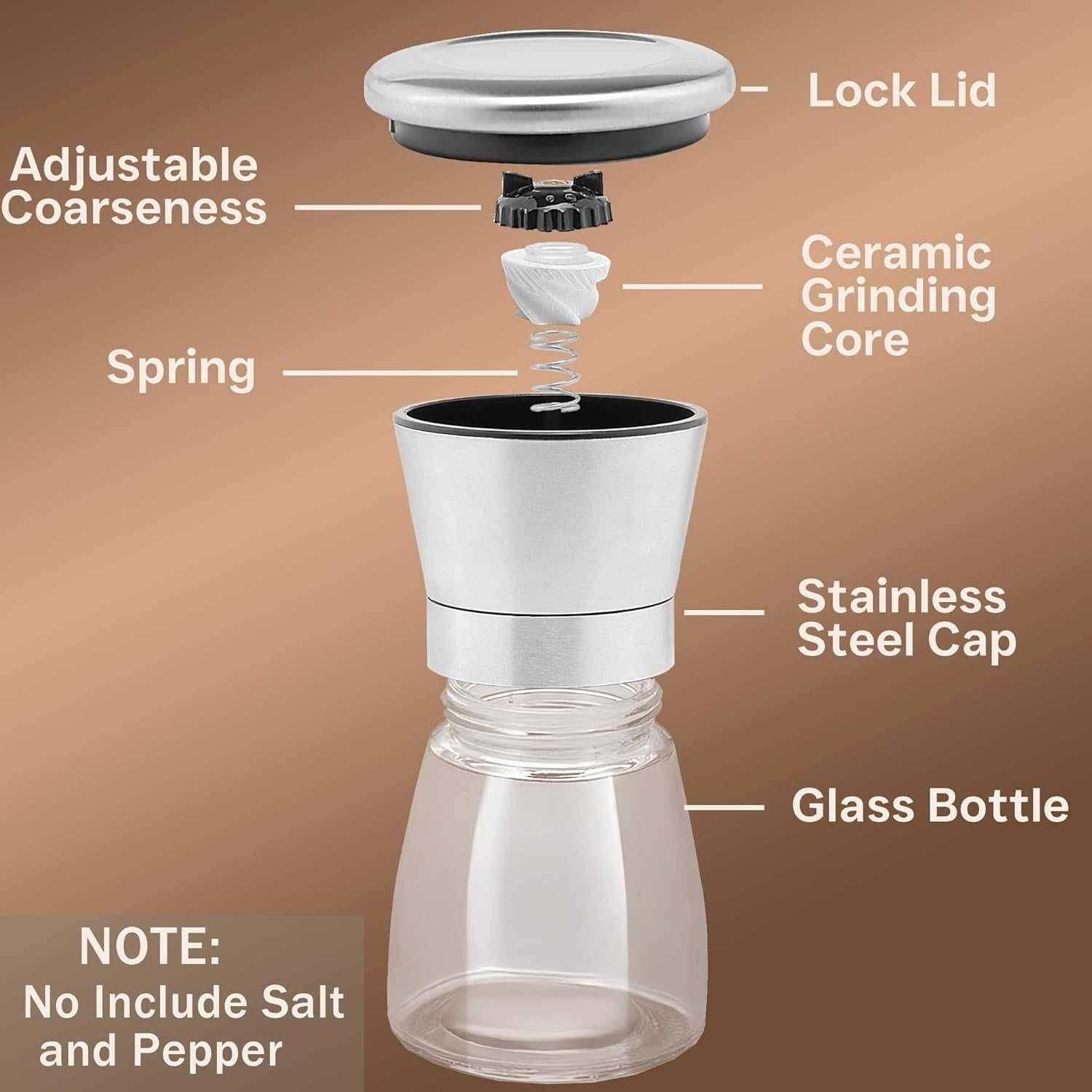 Set Rasnite condimente, sare,piper, inox, capacitate 350g, 6.6x13.5cm