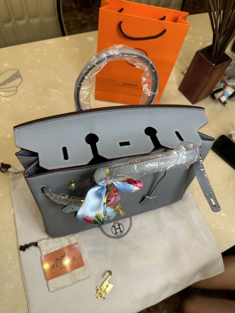 Geanta Hermes Birkin 35cm Baby Blue Piele naturala 100%