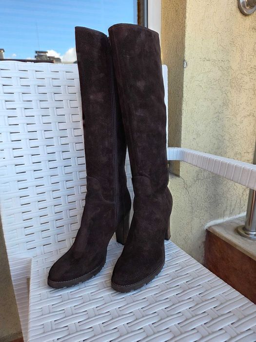 Дамски ботуши кафяв велур