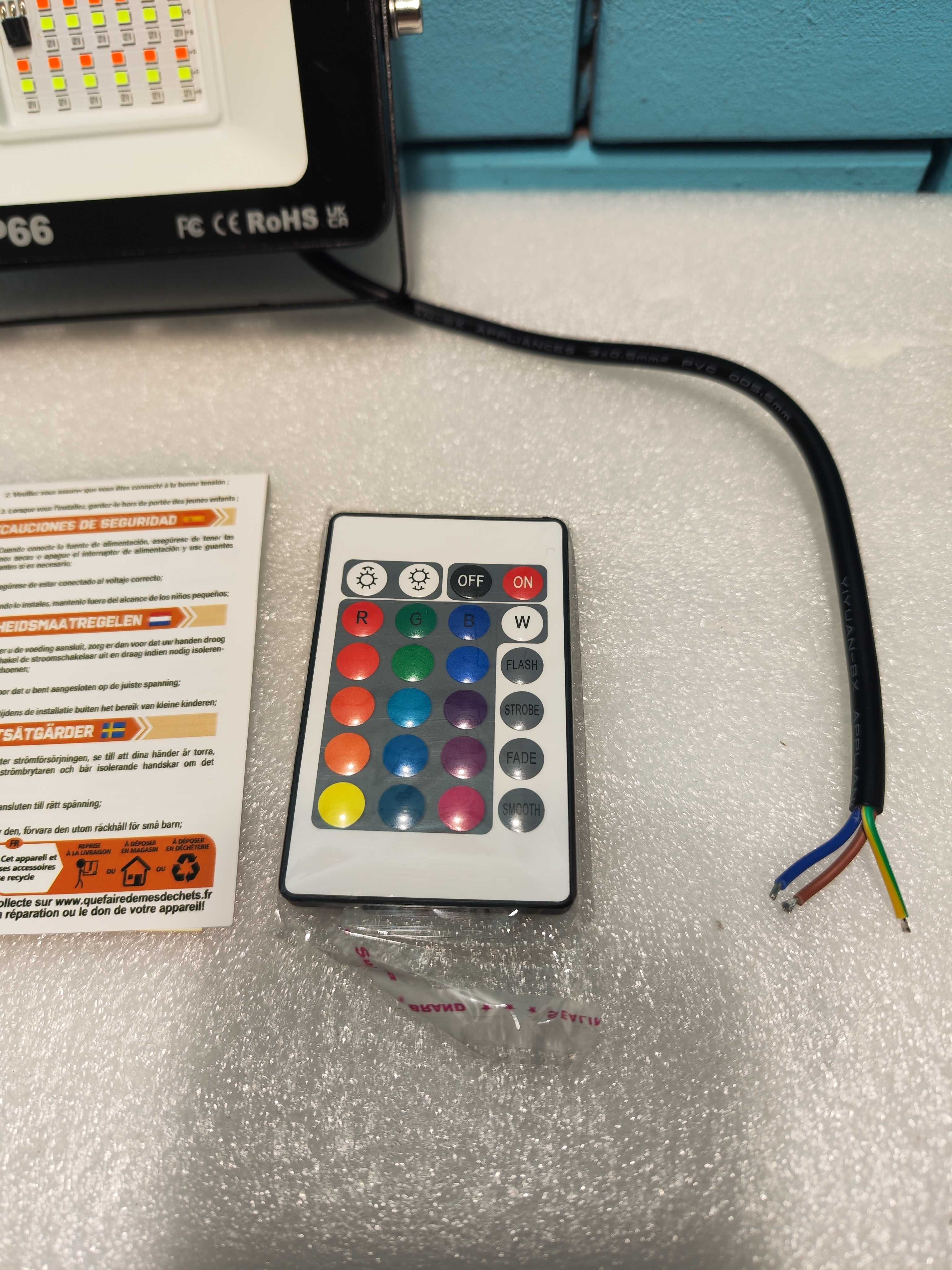 RIGIDON RGB LED Прожектор 30W с Дистанционно, IP66 Водоустойчив