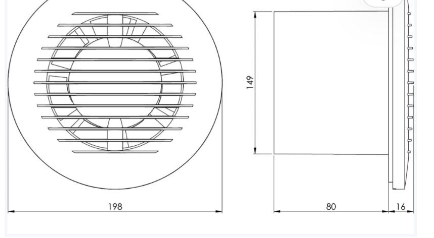 Ventilator de baie  Ø 150 mm alb cu rulment cu bile