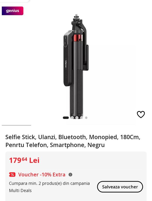 Selfie Stick, Ulanzi, Bluetooth, Monopied, 180Cm, pentu Telefon, GoPro
