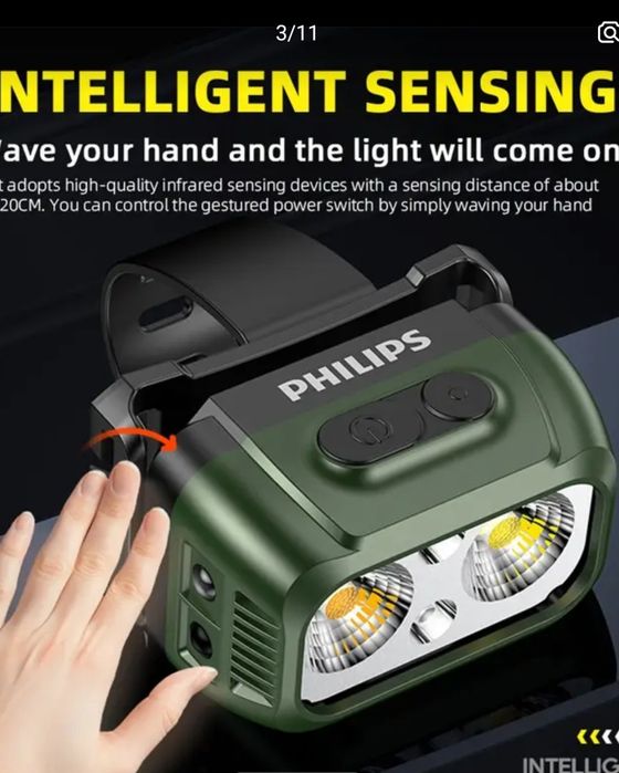 Far bicicleta ledPhilips senzor inteligent,acumulator,lumina alb-galbe