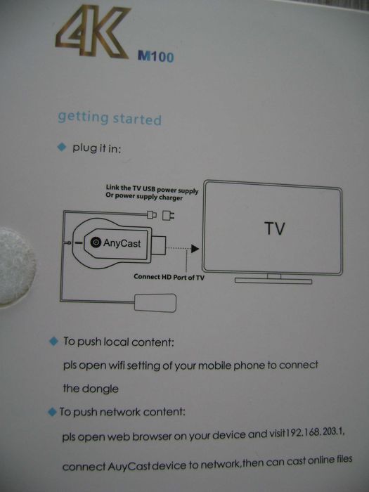 Adaptor  TV wireless ANYCAST M100 4K