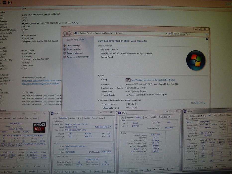Kit mini itx AMD Gigabyte F2A88XN-Wifi CPU A10 7800 12core 8gb dd3