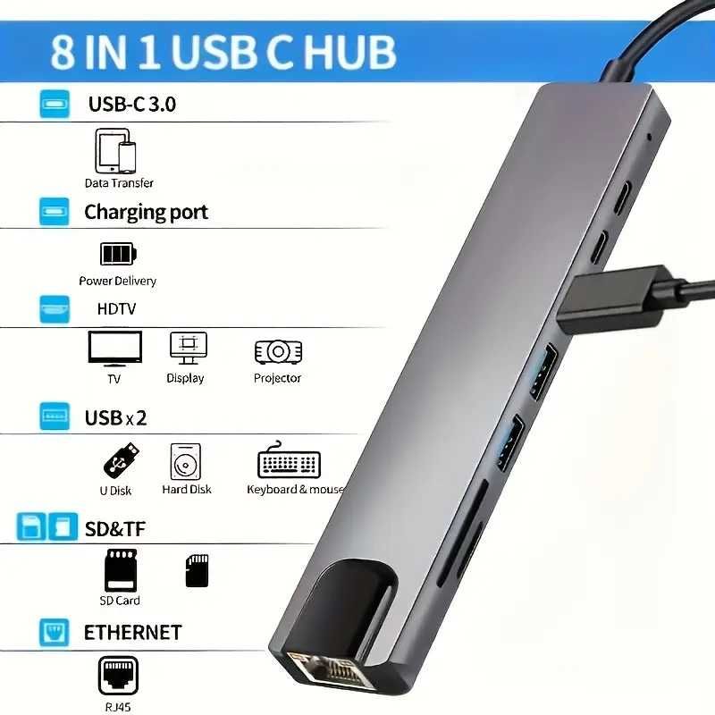 USB 3.0 и Type-C концентратор 8 в 1 (mini док-станция)
