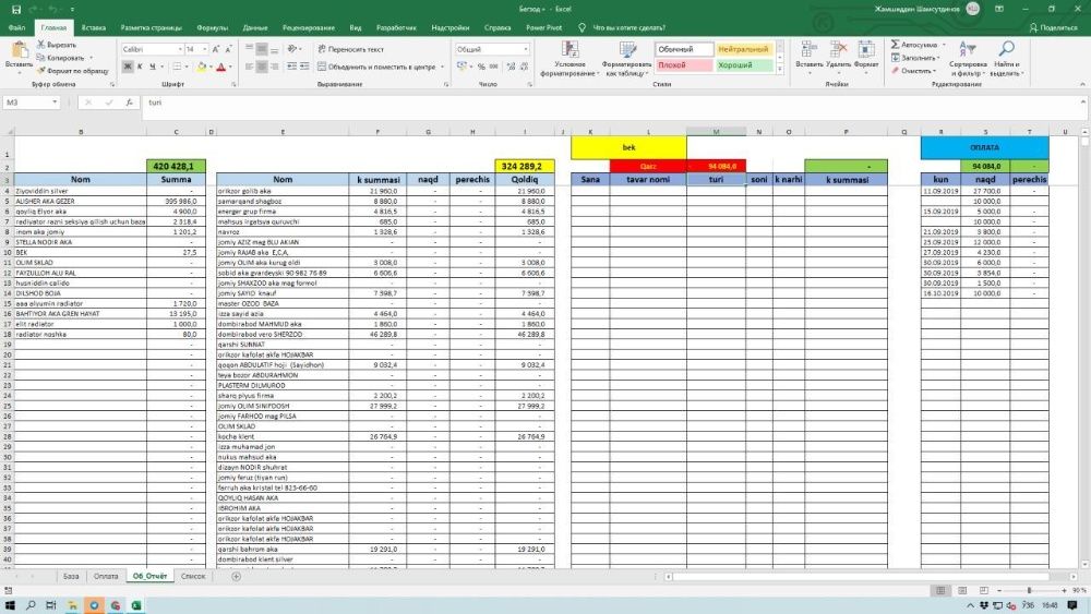 EXCEL (ёки Гугол таблица)да ишлашни ўргатаман ва хизмат кўрсатаман..