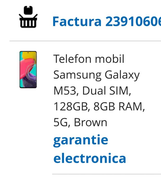 Samsung Galaxy M 53, 5G,, 128 GB memorie internă, memorie RAM 8 GB