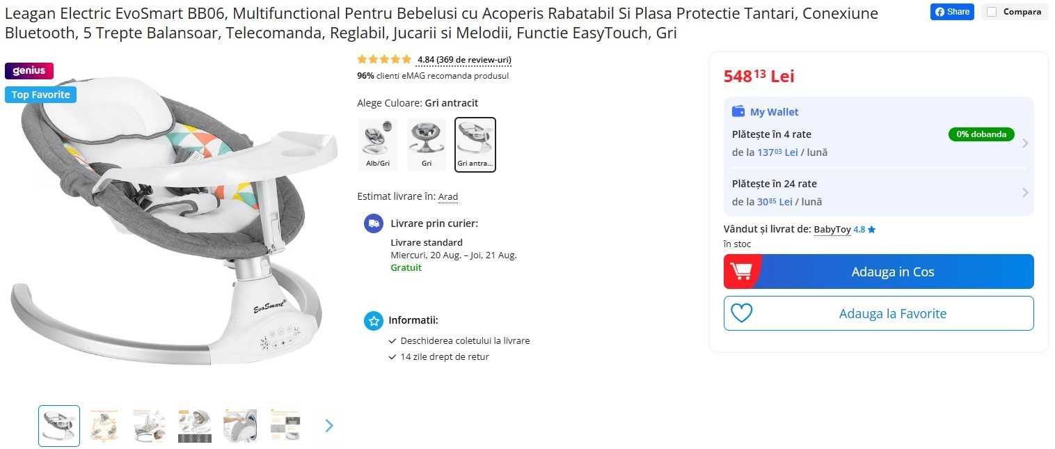 Leagan Electric EvoSmart BB06, Multifunctional Pentru Bebelusi