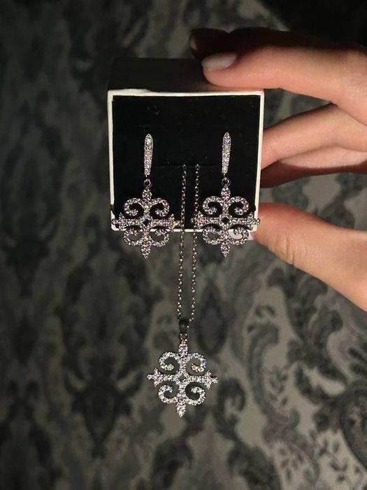 Серьги и кулон- медицинская сталь с опылением серебра