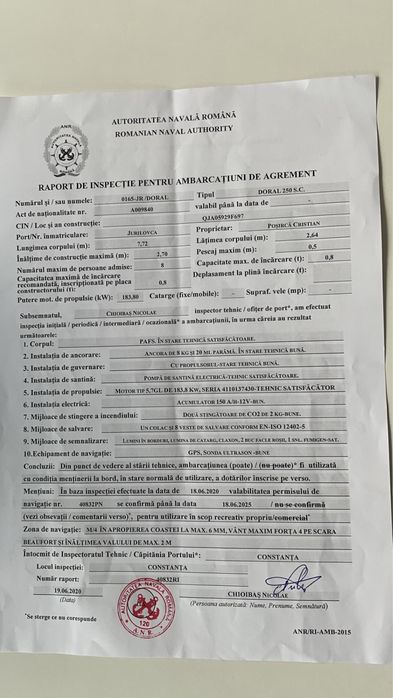 Barca inmatriculata , cu peridoc