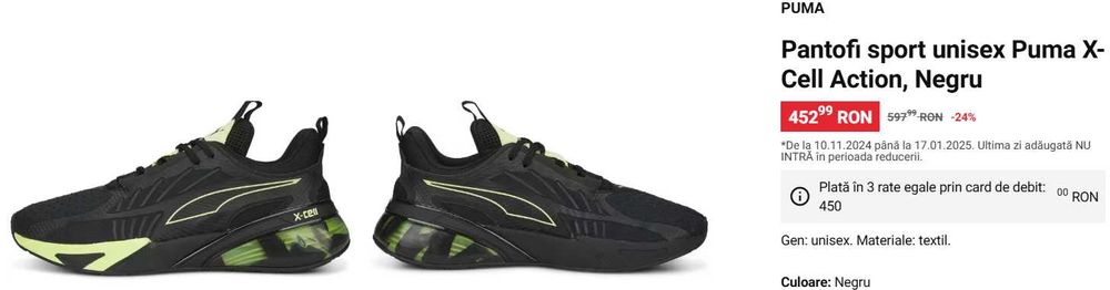 Adidasi Puma X-Cell Action, Negru, Marimea 42.5