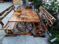 Masa cu bănci  din lemn  masiv  pentru  terasă gradina foișor