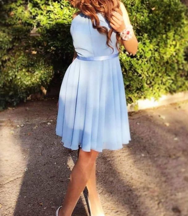 Светло синя официална рокля