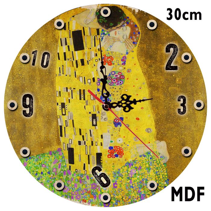 Целувката Густав Климт 30см МДФ стенен часовник винтидж дизайн