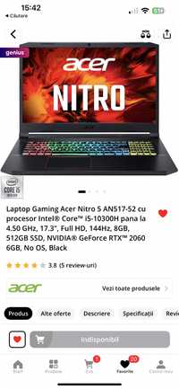 Laptop Acer 5 AN517-52 , Accept schimb cu pc gaming bun ! NVIDIA