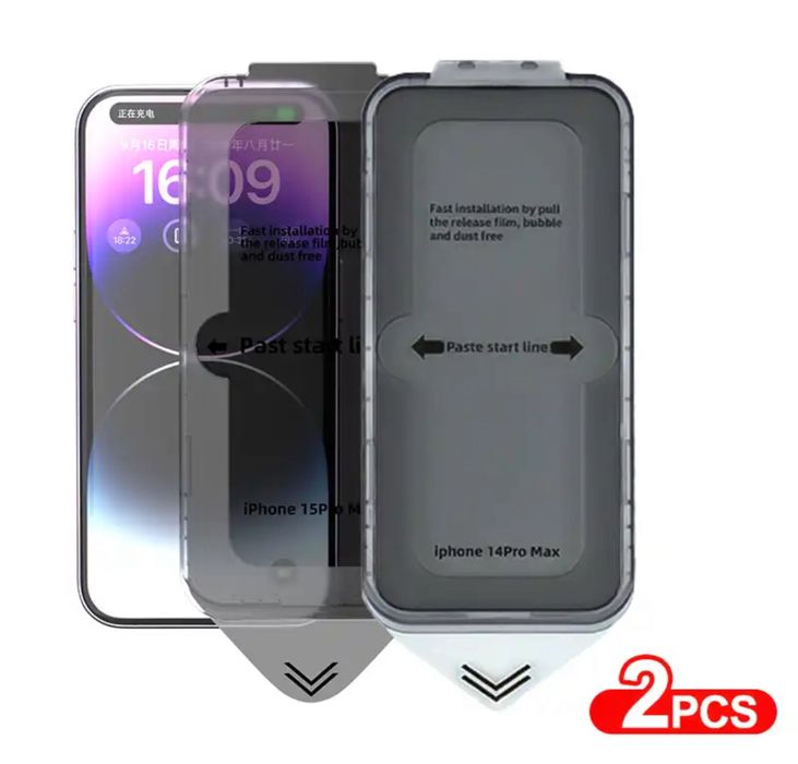 Set 2 Folii Sticla Tempered Glass Privacy iPhone 13 Pro 14 Pro 15 Pro