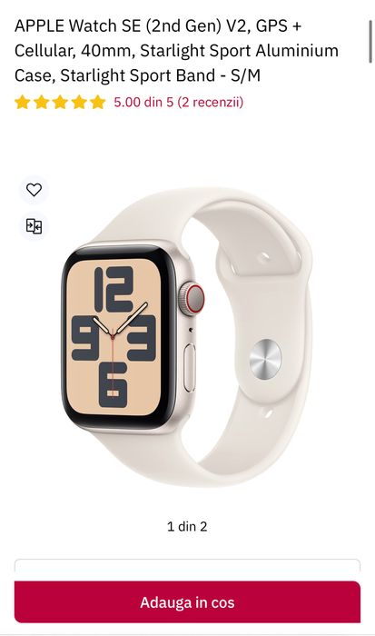 APPLE Watch SE (2nd Gen) V2, GPS + Cellular, 40mm, sigilat, OCAZIE