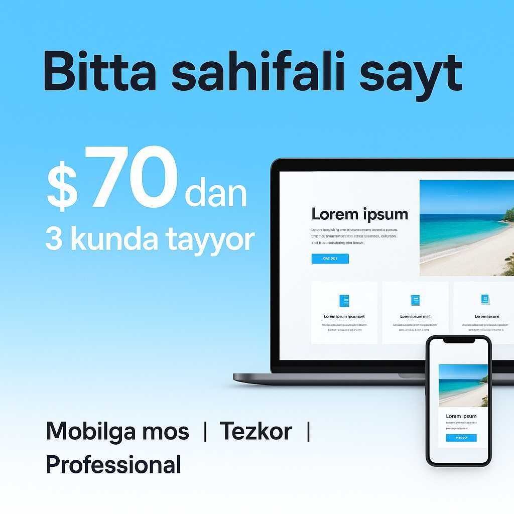 1 sahifali sayt yasash | Reklama sayt | Landing page | sayt | web-sayt