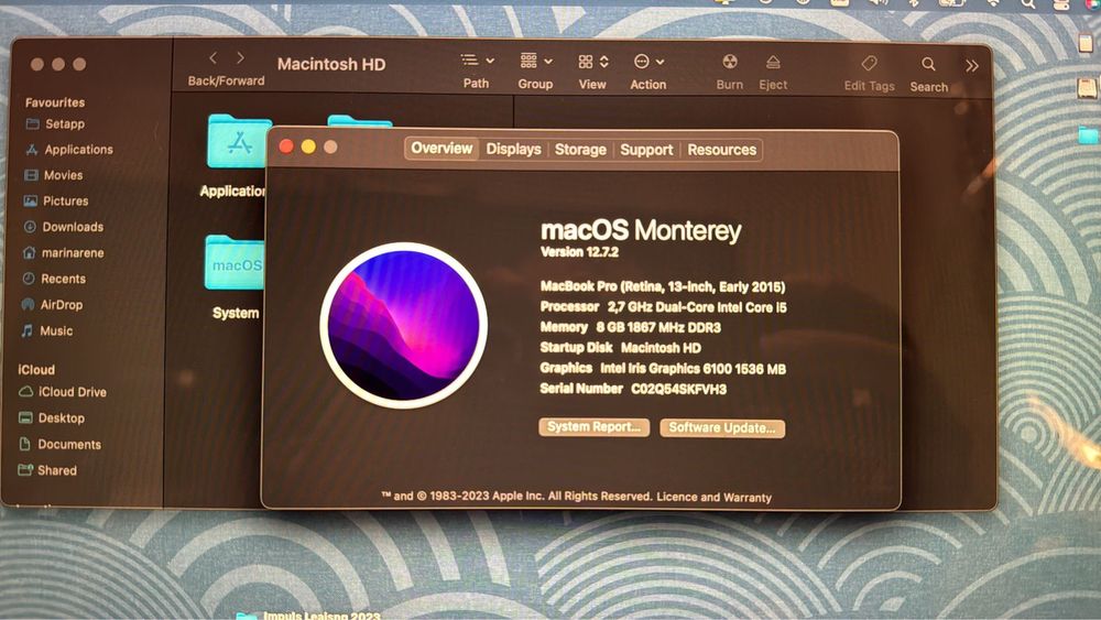 Laptop MacPook Pro retina 13 A1502