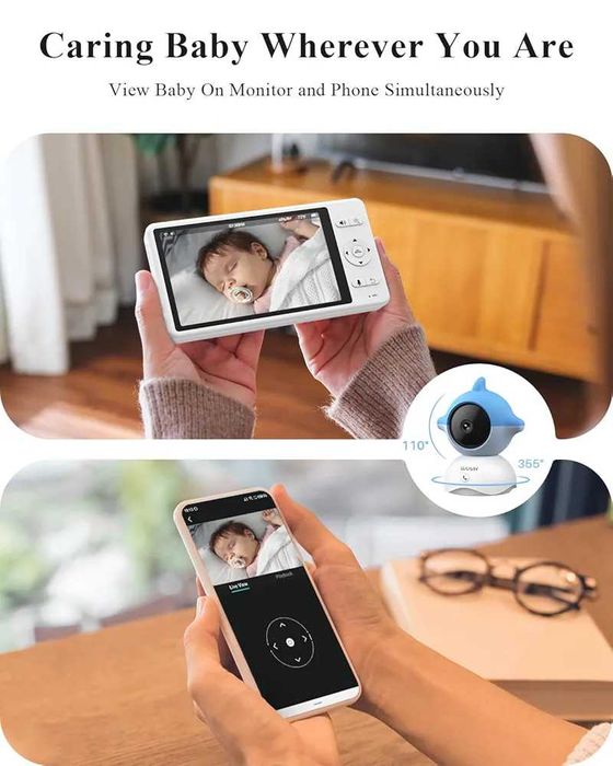 Чисто нов бебефон WUUK, 5.5'' с 360° PTZ цветен дисплей 2К резолюция..