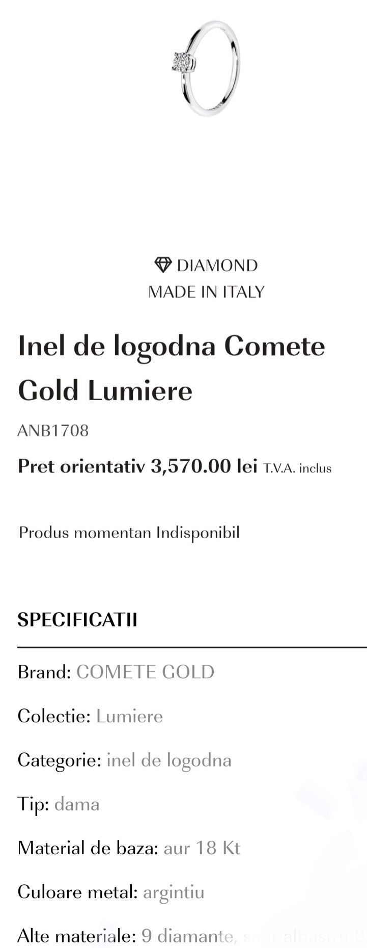 Inel de logodna, 9 diamante 0,23ct, aur alb 750, 18k