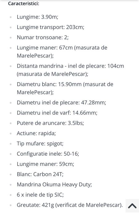 Vând 3 lansete Okuma Custom Black 3,90 m 3,5 lbs (2 tronsoane)