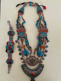 Set tribal unicat, vintage, turcoaz, coral