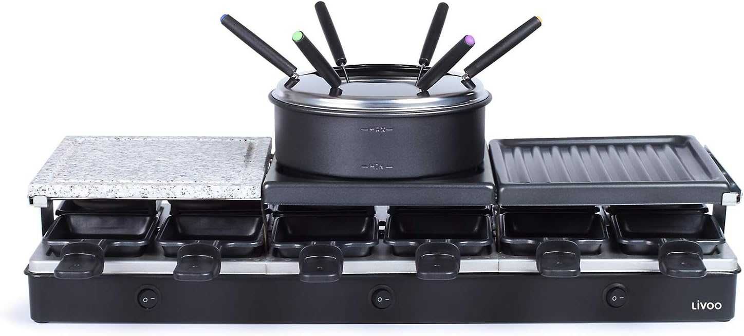 Livoo - Машина за раклет/фондю за 12 души - 5 в 1, мощност 1650 W