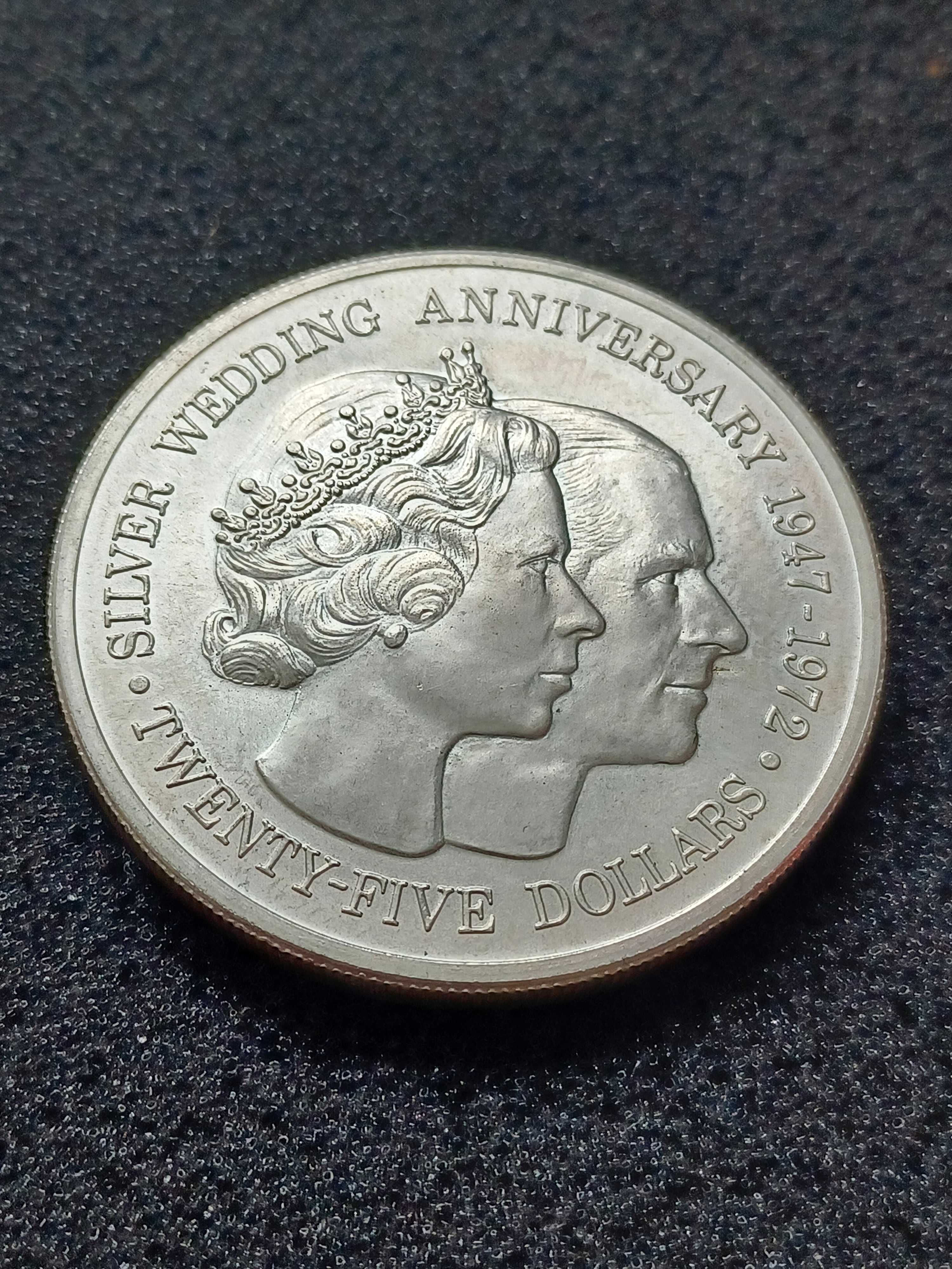moneda 925 argint 51 g Insulele Cayman 25 dolari, 1972 necirculata