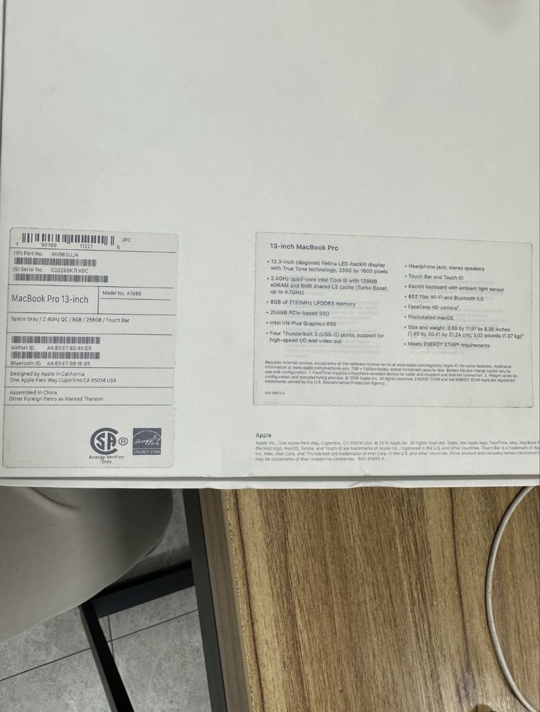 Macbook Pro 13 2019 A1989