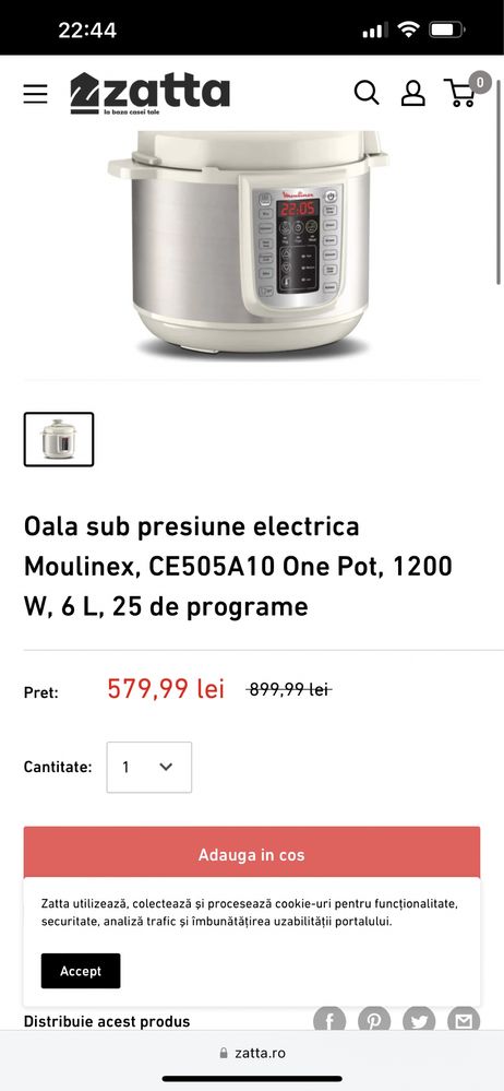 Oala sub presiune electrica Moulinex CE505A10 One Pot, 1200 W, 6 L, 25