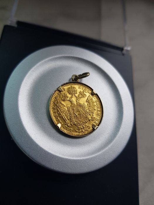 Pandantiv aur medalion moneda 1 dukat 1915 Franz Jozef
