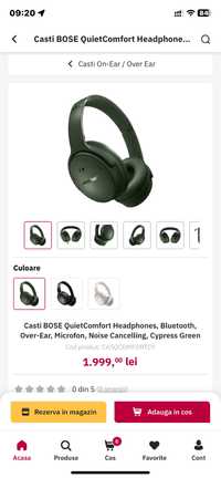 Casti Bose QuietComfort, Cypress Green cu Noise Cancelling, Noi