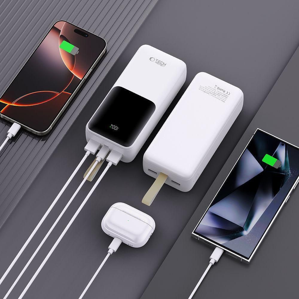 Допълнителна батерия tech-protect pb03 power bank 30000mah 22.5w бяла