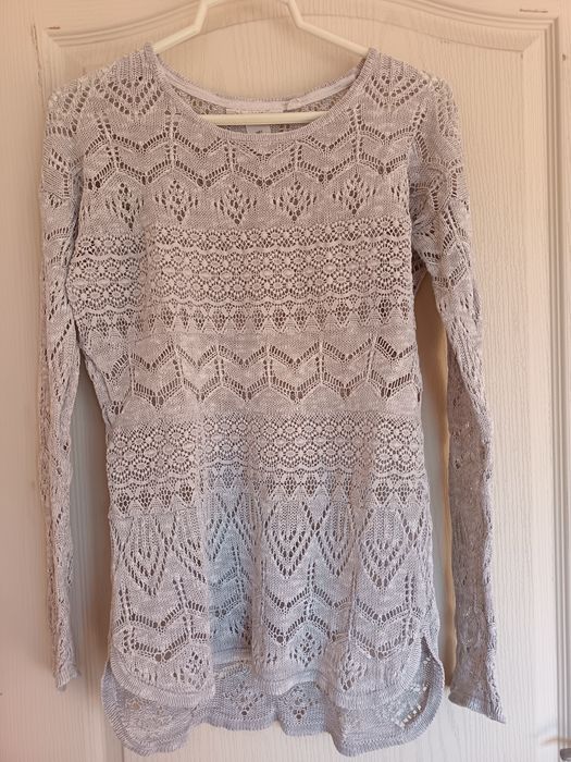 Pulovăr casual damă tricotat, albastru argintiu