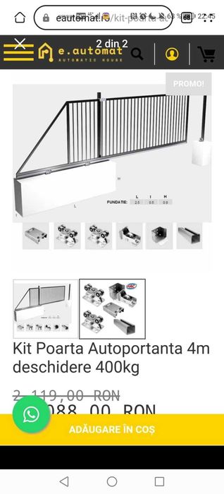 Kit poartă autoportanta 4m și 400 kg nouă
