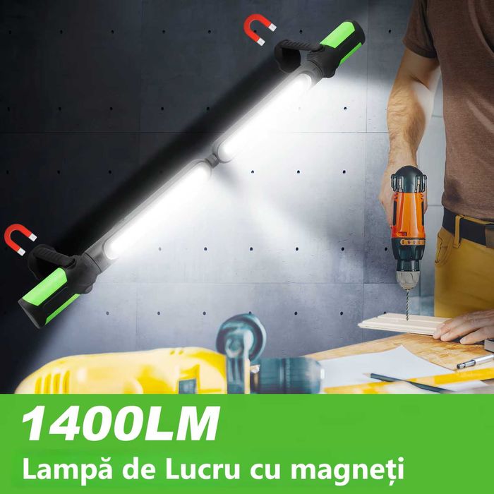 Lampa de lucru atelier, portabila, lampa lucru santier, camping1400 lm