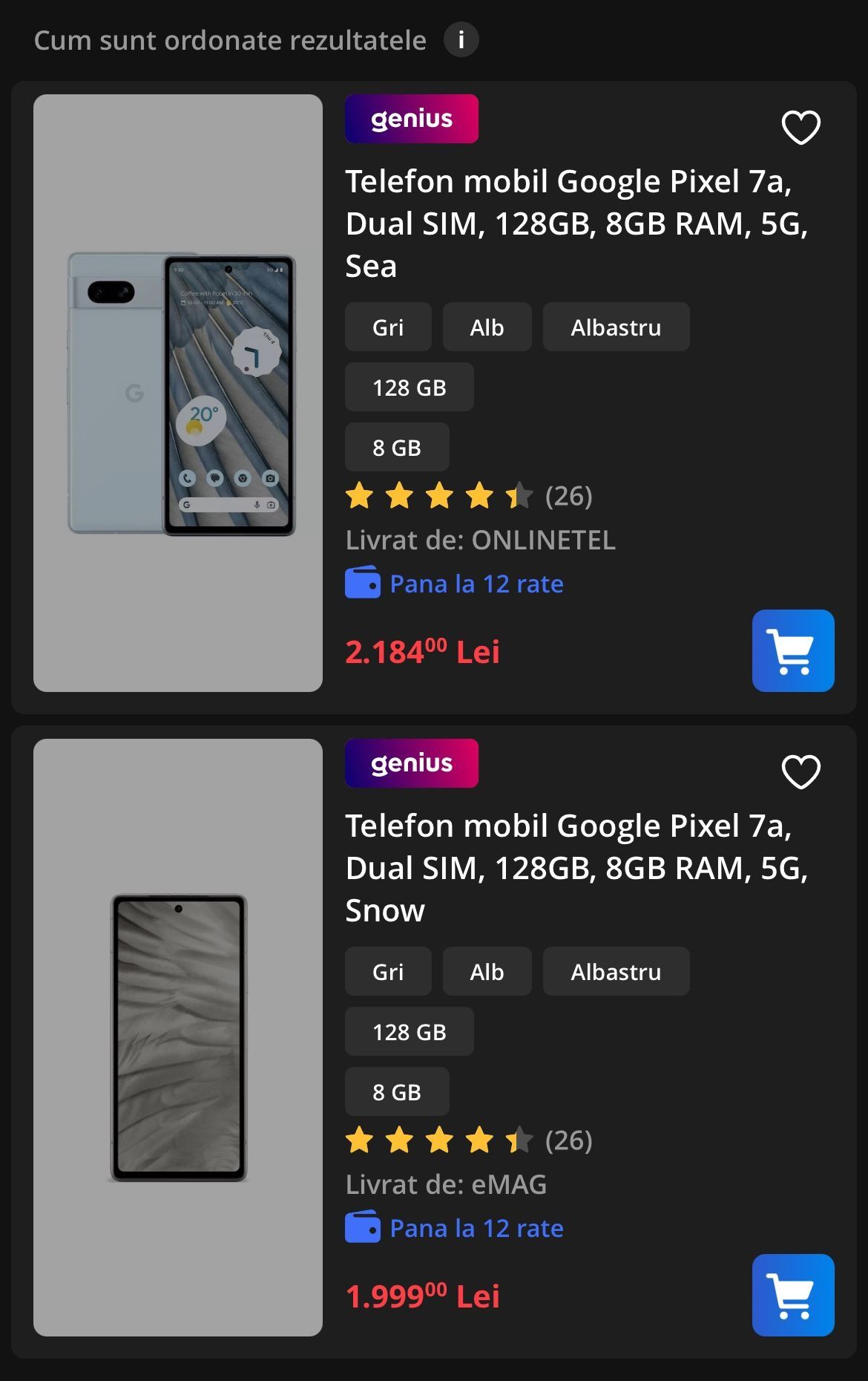 Telefon mobil Google Pixel 7a, Dual SIM, 128GB, 8GB RAM, 5G, Charcoal