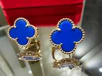 Van Cleef & Arpels VCA Rose Gold Blue Alhambra Clips Дамски Обеци