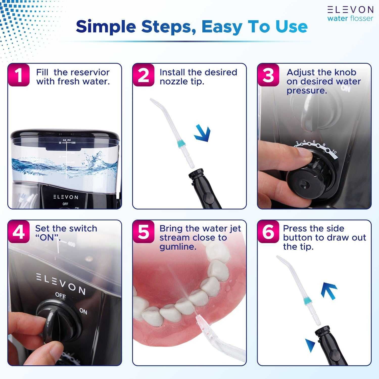 Elevon Premium Water Flosser Kit за семейни стоматологични грижи