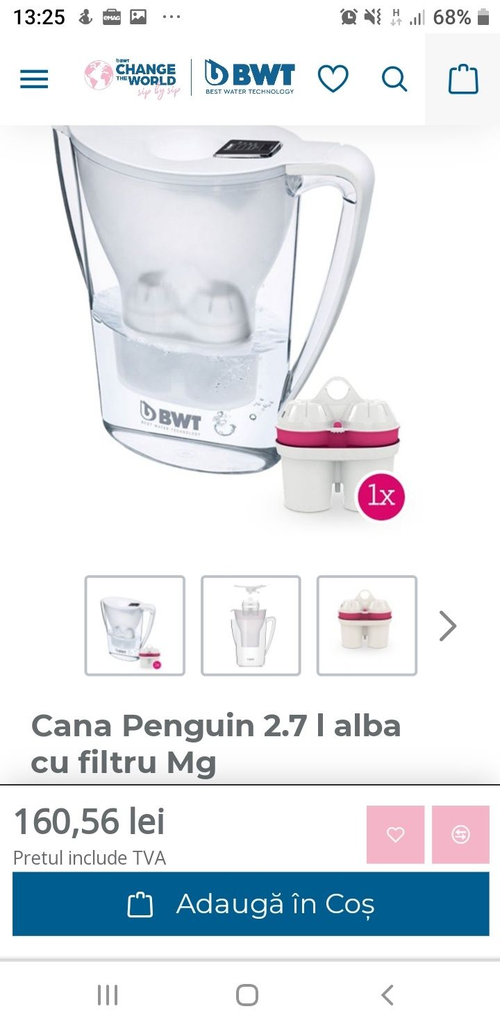 Cana filtrat apă BWT Pinguin 2,7 l