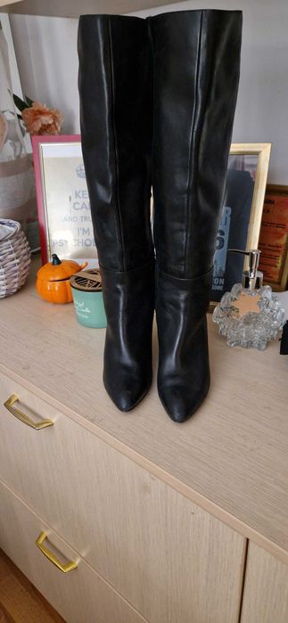 Cizme negre lungi, cu toc gros piele naturala Nine West Nr. 36-36,5