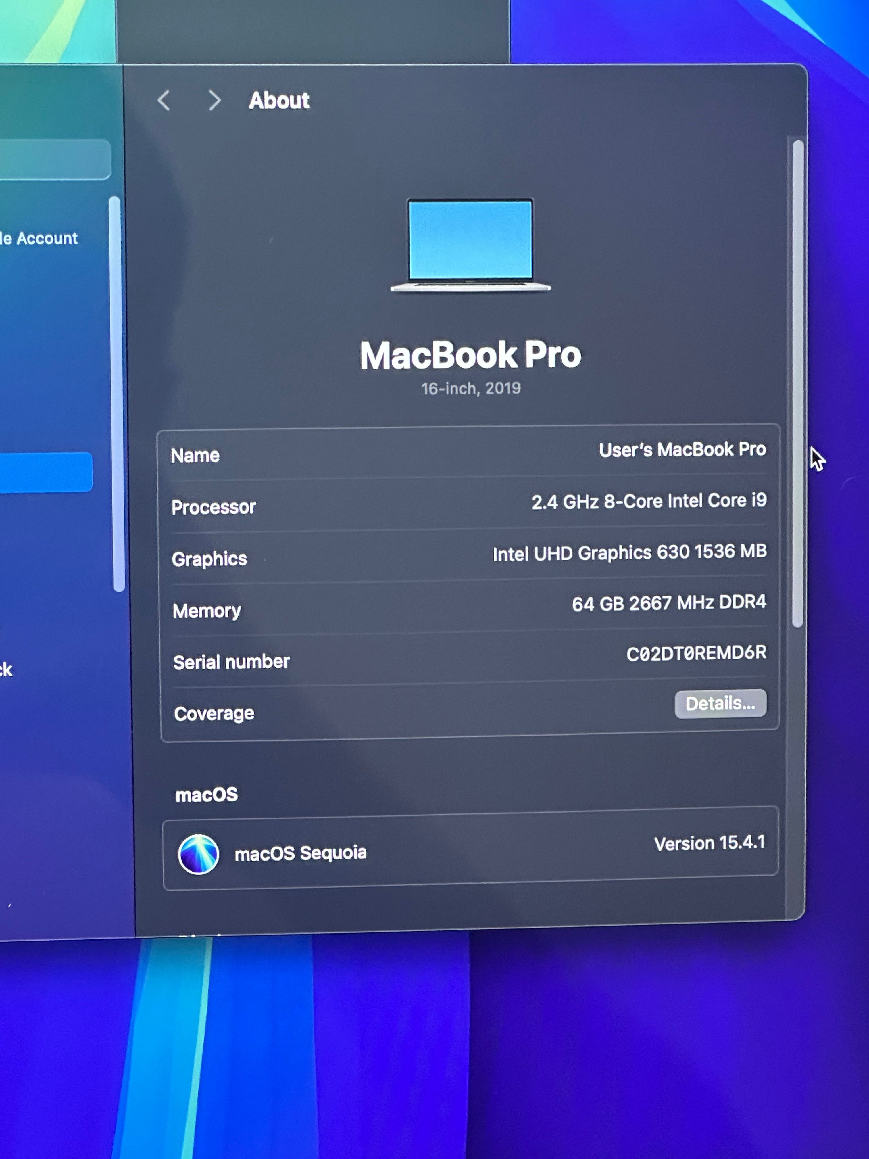 Apple MacBook PRO /16inch / A2141 / i9 , 64ram , 2TB ssd , AMD 5500m