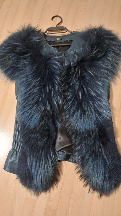 Vestă din blana naturala în combinație cu piele naturala