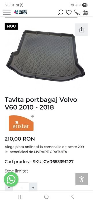 Tavita portbagaj Volvo v60 2011 - 2018