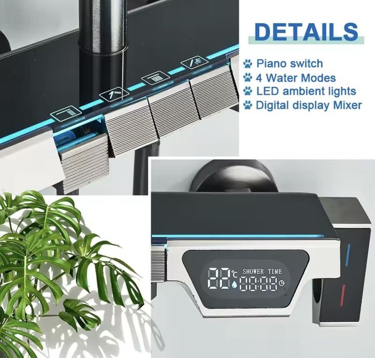 Душ колона, душ система, саморегулиране на термостат, LED, стенен монт