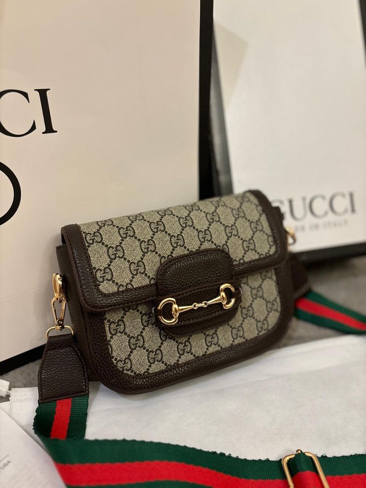 Poseta/Geanta Gucci Horsebit 1955 Shoulder Logo Brown