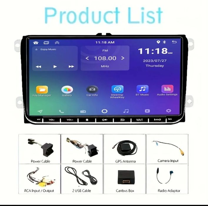 Navigație auto 9” CarPlay & Android Auto, 2GB RAM, 32GB memorie, Nouă!